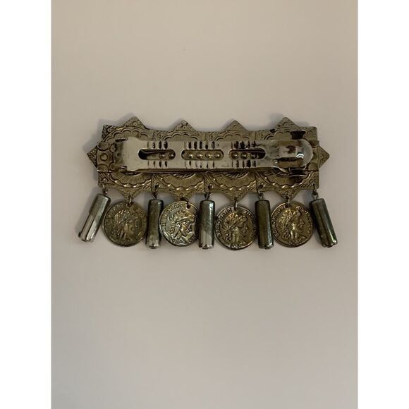 VTG REPUBLIQUE FRANCAISE Coin Silver Metal Hair Clip French Dangle Etched Boho - Picture 7 of 9